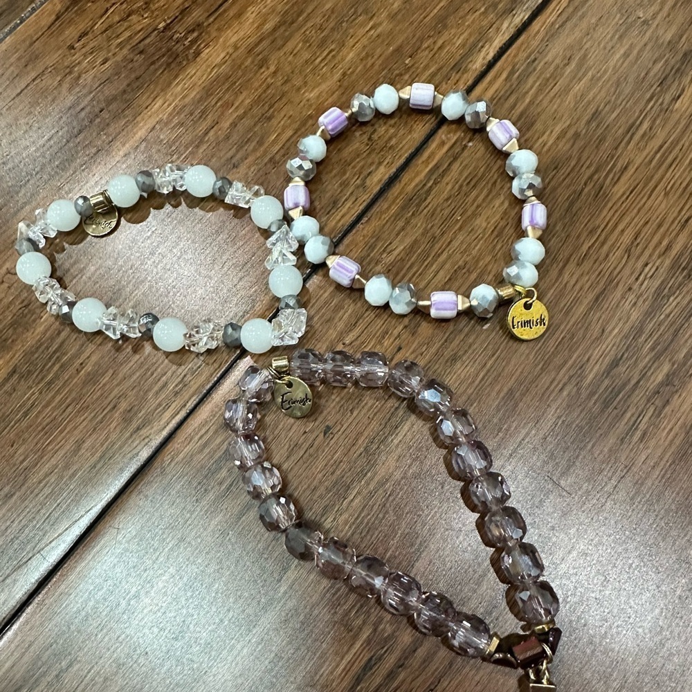 Erimish Elegant Beaded Bracelet Set - Gold, Purple, White - Picture 1 of 4